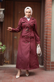 Modest Claret Red Trench Coat 7261BR - 1