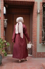 Modest Claret Red Trench Coat 7261BR - 3