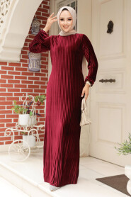 Modest Claret Red Velvet Dress 22751BR - 2