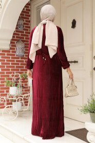 Modest Claret Red Velvet Dress 22751BR - 3