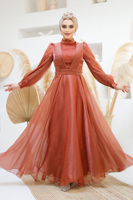 Modest Copper Evening Dress 45701BKR - NEVA STYLE