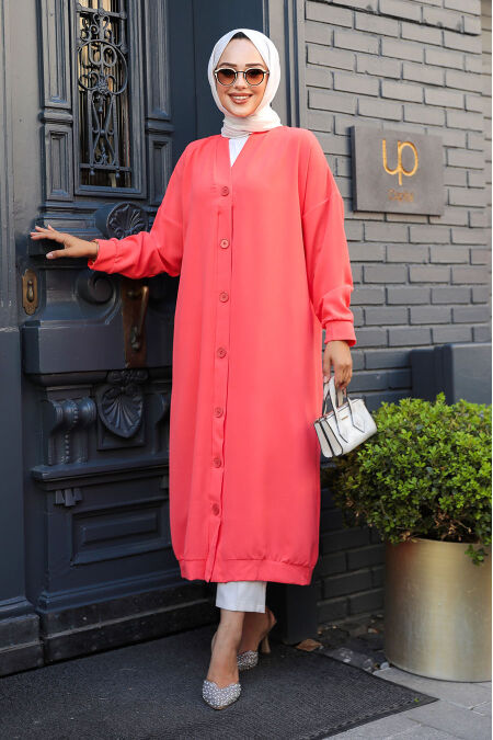 Modest Coral Coat 10421MR - NEVA STYLE