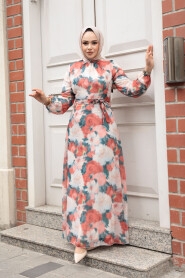 Modest Coral Floral Plus Size Dress 279917MR - 3