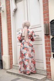 Modest Coral Floral Plus Size Dress 279917MR - 4