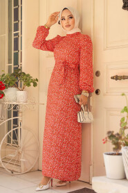 Modest Coral Long Floral Dress 6108MR - 1