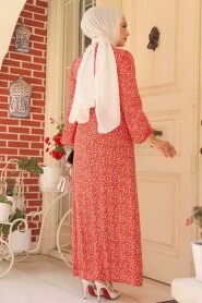 Modest Coral Long Floral Dress 6108MR - 2