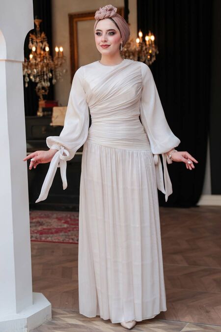 Modest Cream Evening Dress 53631KR - NEVA STYLE