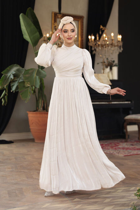 Modest Cream Evening Gown 44081KR - NEVA STYLE