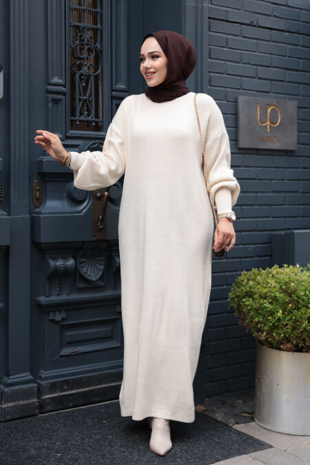 Modest Cream Knitwear Dress 17205KR - NEVA STYLE