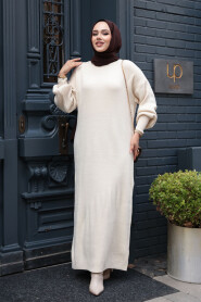Modest Cream Knitwear Dress 17205KR - 2