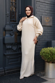 Modest Cream Knitwear Dress 60321KR - 3