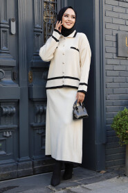 Modest Cream Knitwear Dual Skirt Suit 23326KR - 2