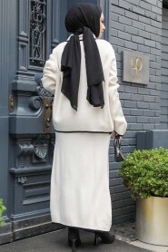 Modest Cream Knitwear Dual Skirt Suit 24112KR - 3