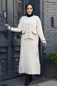 Modest Cream Knitwear Dual Skirt Suit 24204KR - 2