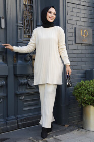 Modest Cream Knitwear Dual Suit 10202KR - 1