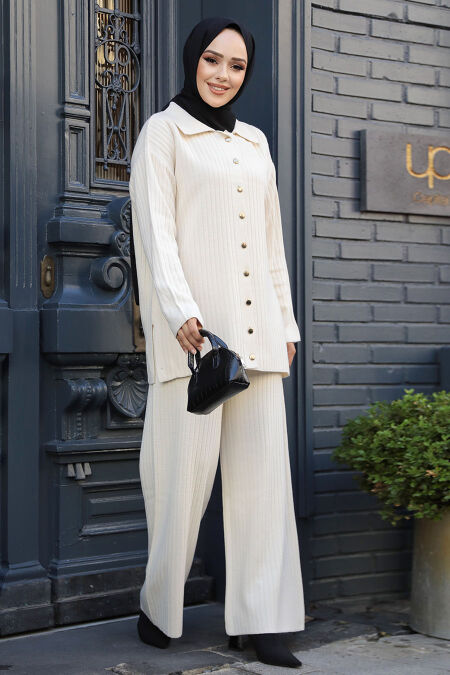 Modest Cream Knitwear Dual Suit 10239KR - NEVA STYLE