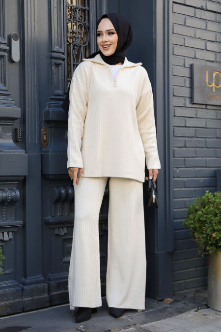Modest Cream Knitwear Dual Suit 10254KR - NEVA STYLE