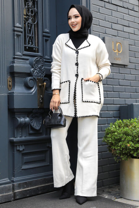 Modest Cream Knitwear Dual Suit 23304KR - NEVA STYLE