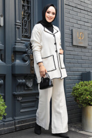 Modest Cream Knitwear Dual Suit 23304KR - 2