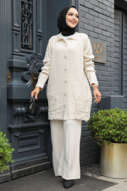 Modest Cream Knitwear Dual Suit 24051KR - 1