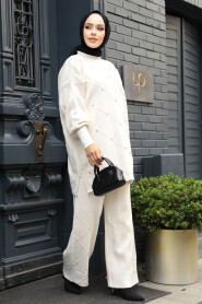 Modest Cream Knitwear Dual Suit 24101KR - 1