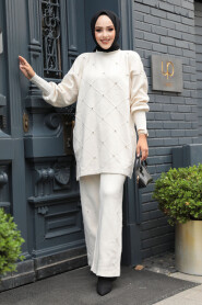 Modest Cream Knitwear Dual Suit 24101KR - 2