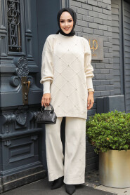 Modest Cream Knitwear Dual Suit 24101KR - 3