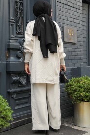 Modest Cream Knitwear Dual Suit 24101KR - 4