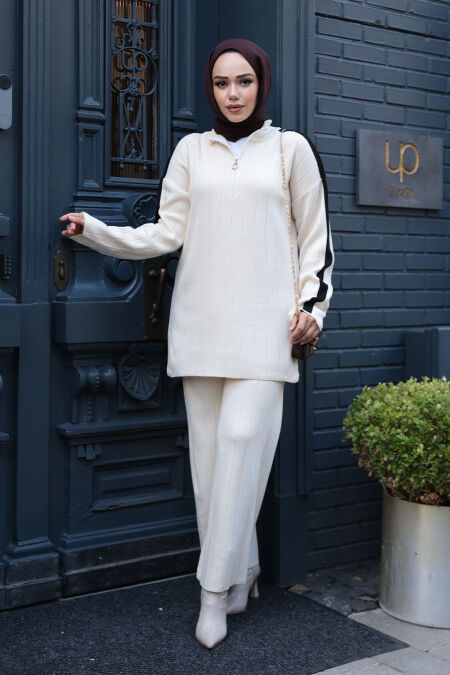 Modest Cream Knitwear Dual Suit 50163KR - NEVA STYLE