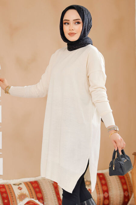 Modest Cream Knitwear Jumper Top 17203KR - NEVA STYLE