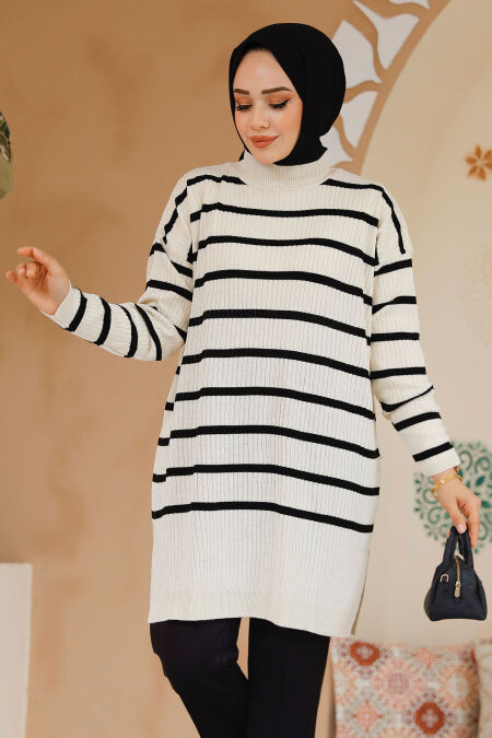 Modest Cream Knitwear Jumper Tunic 54151KR - NEVA STYLE