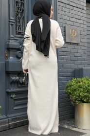 Modest Cream Knitwear Long Dress 24301KR - 3