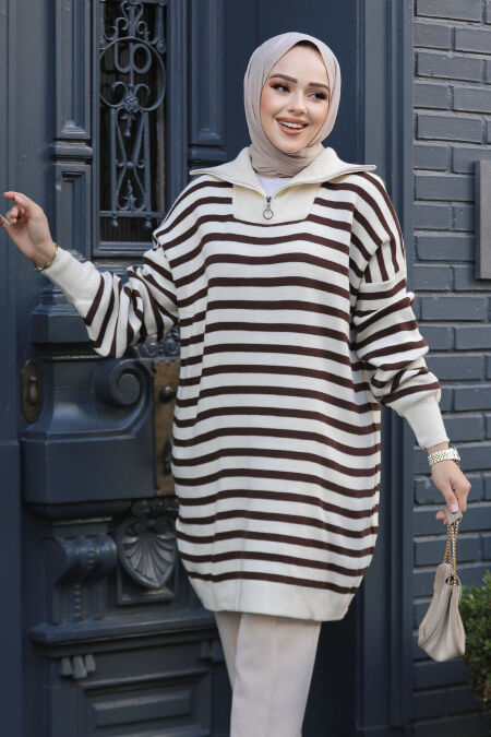 Modest Cream Knitwear Top 65902KR - NEVA STYLE