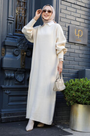 Modest Cream Long Sleeve Knitwear Dress 100013KR - 3