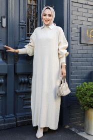 Modest Cream Long Sleeve Knitwear Dress 100013KR - 1