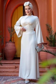 Modest Cream Satin Engagement Dress 61592KR - 3