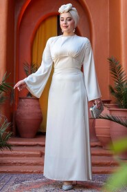 Modest Cream Satin Engagement Dress 61592KR - 2