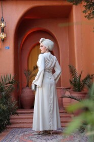 Modest Cream Satin Engagement Dress 61592KR - 5