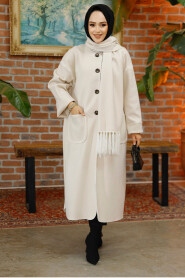 Modest Cream Stamp Coat 7221KR - 2