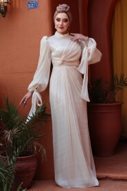 Modest Cream Wedding Dress 52285KR - 3