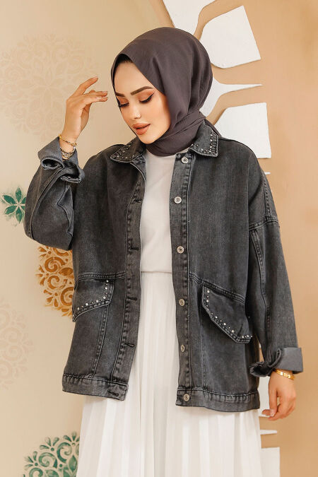 Modest Dark Antrasit Denim Jacket 20387KANT - NEVA STYLE