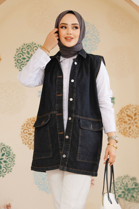 Modest Dark Antrasit Denim Vest 20444KANT - NEVA STYLE