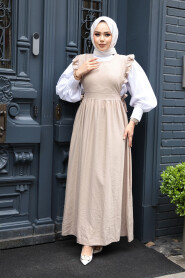 Modest Dark Beige Gilet Dress 17051KBEJ - 2