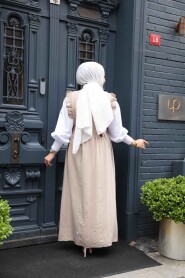 Modest Dark Beige Gilet Dress 17051KBEJ - 3