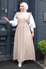 Modest Dark Beige Gilet Dress 17051KBEJ 