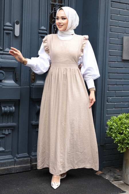 Modest Dark Beige Gilet Dress 17051KBEJ - NEVA STYLE