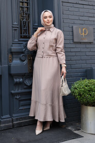 Modest Dark Beige Skirted Dual Suit 44741KBEJ - 2