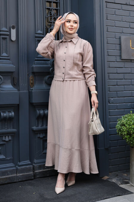 Modest Dark Beige Skirted Dual Suit 44741KBEJ - NEVA STYLE