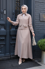 Modest Dark Beige Skirted Dual Suit 44751KBEJ - 2
