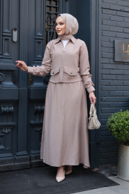 Modest Dark Beige Skirted Dual Suit 44751KBEJ 